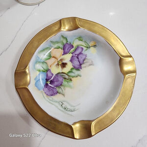 Vintage Handpainted Gold Floral Ashtray